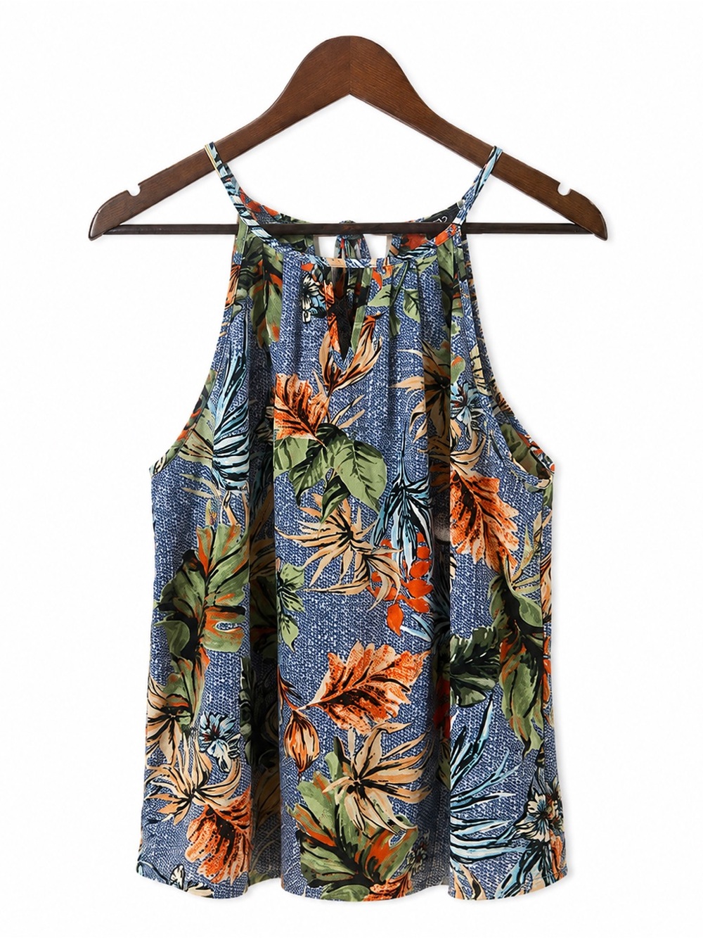 Papermoon Blue Halter Camisole with Orange & Green Tropical Print
